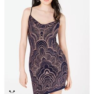 Navy And Gold Glitter Bodycon Dress with Draped Scoop Neckline NWT Size Xl